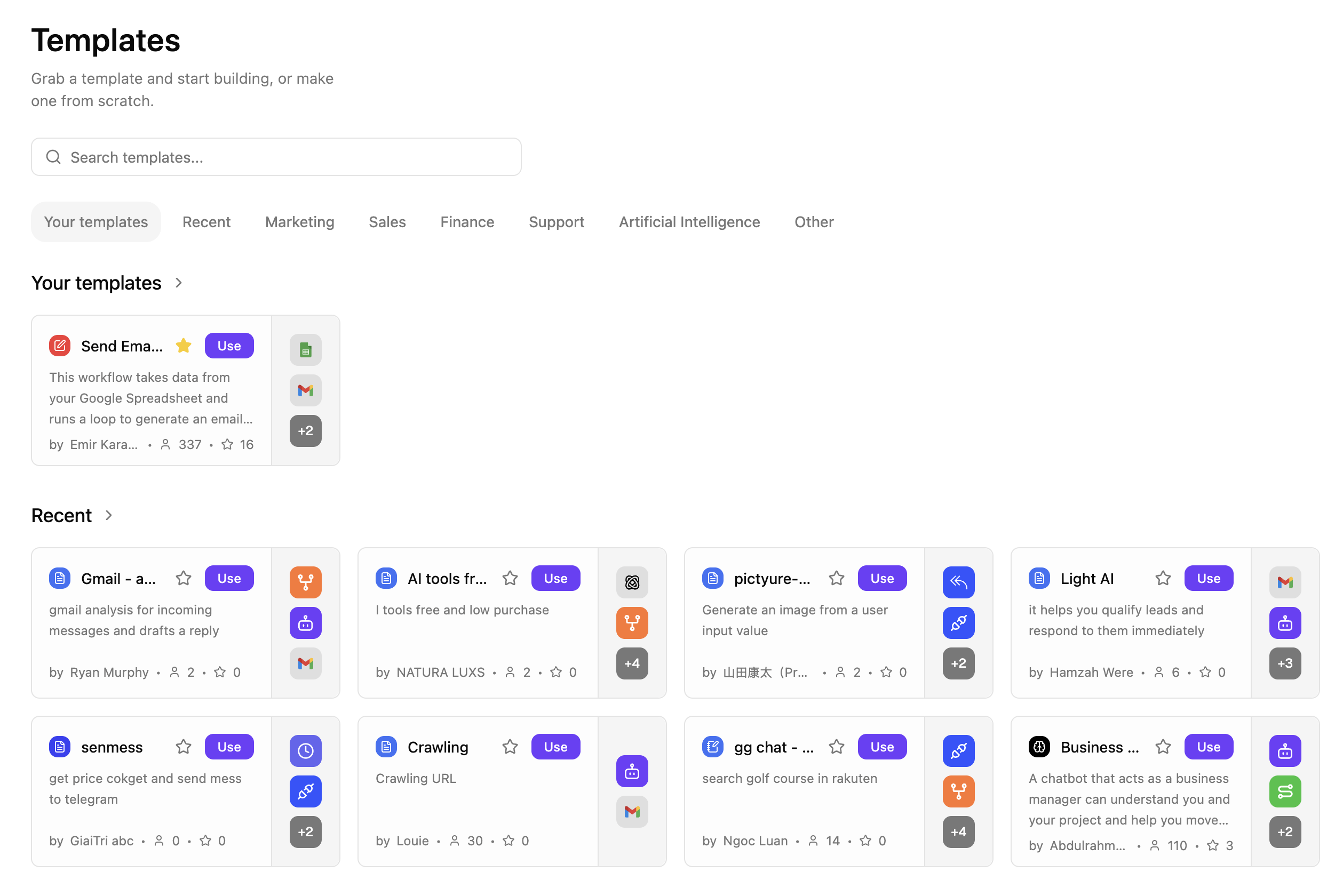 Sim workflow templates gallery